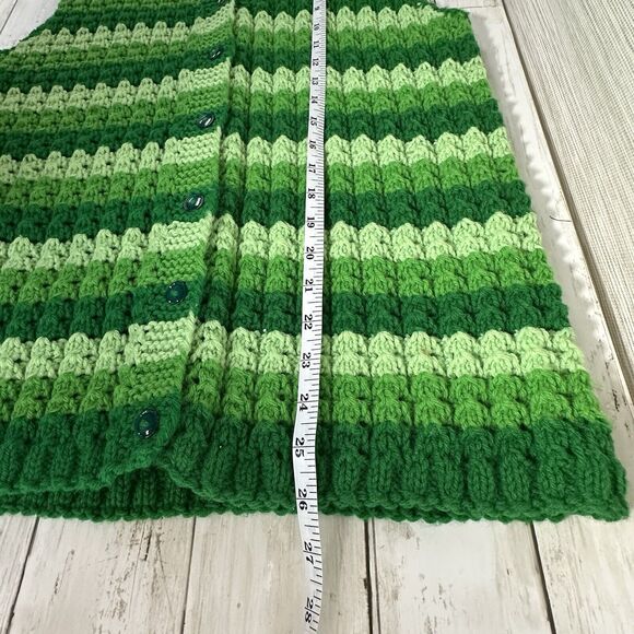 Homemade Sweater Vest Hand Knit M/L Green Chunky Knit Buttons V-Neckline Stripe - Picture 7 of 10